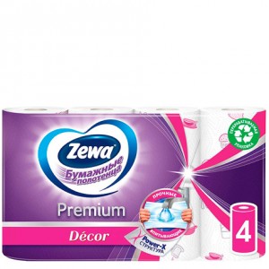 Полотенца бумажные Premium, Zewa 4 рулона 2 слоя