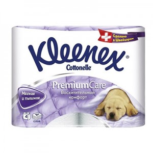 Туалетная бумага Premium Care, Kleenex 4 слоя 4 рулона