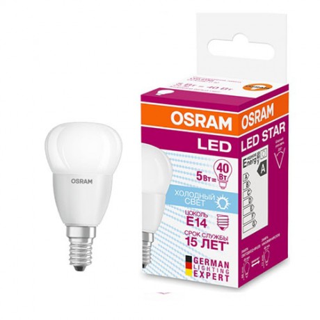 Лампа LED Osram 5Вт Е14 В60 F х/с прозр.